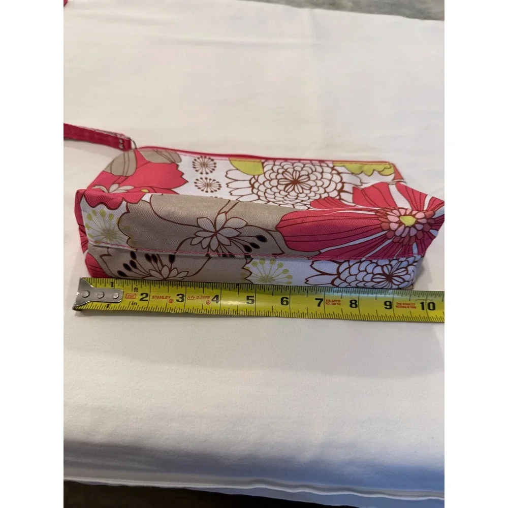 Clinique Floral Cosmetic Bag Set 3 Piece Nesting Pink Green Tan Travel Pouches